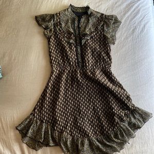 Anna Sui sz 6 black with floral print midi dress